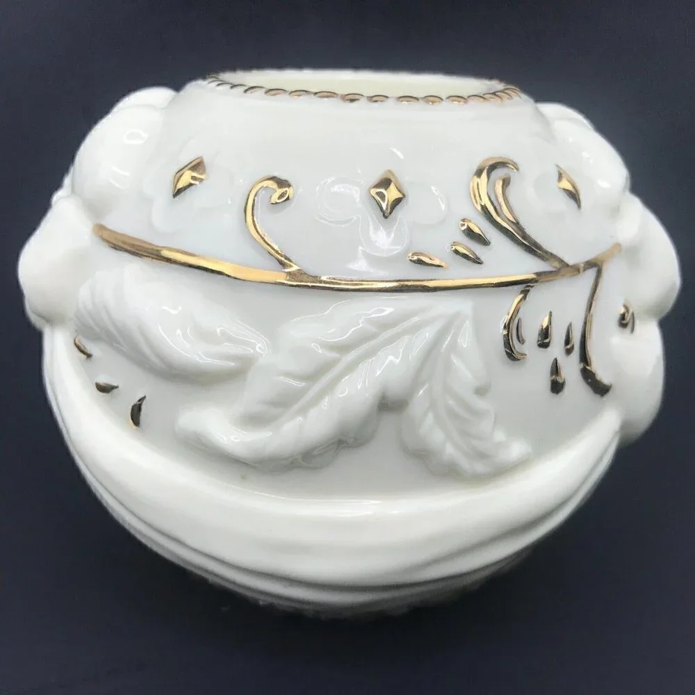 Vintage 90s Otagiri 3 Round Porcelain Tea Light Candle Holders Gold Accent